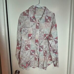 Gilded Intent Women's XL Patchwork‎ Print Button Up Shirt Long Sleeve